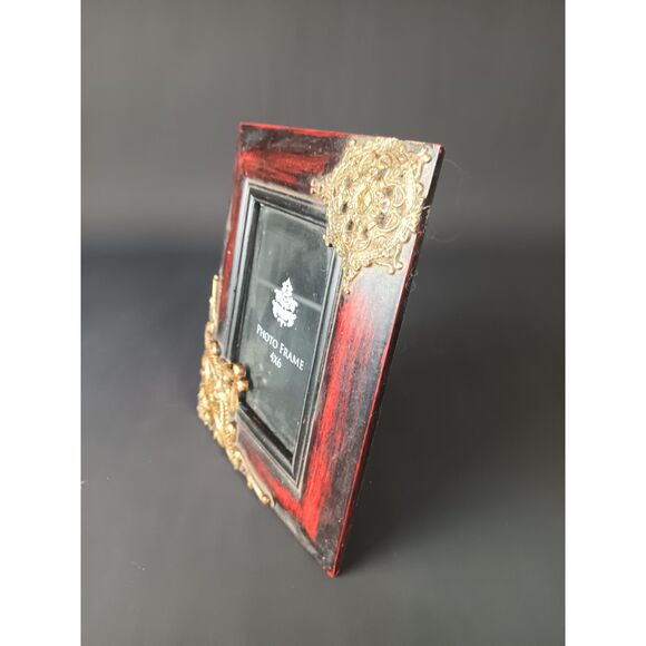 Solid Wood And Metal Ornament Picture Frame For 4x6 Photo Mahogany Finish - Picture 5 of 9